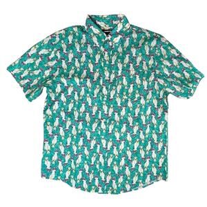 Land's End Green Cockatiel Button‎ Up Men's Shirt MEDIUM 15/15.5 Cruisewear